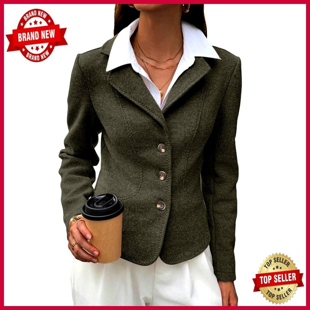 Cropped Tweed Blazer Slim Fit Polyester Work Casual Jacket Women's